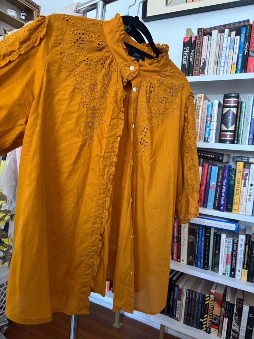 J. Crew Mustard Yellow Eyelet Button-Up Blouse